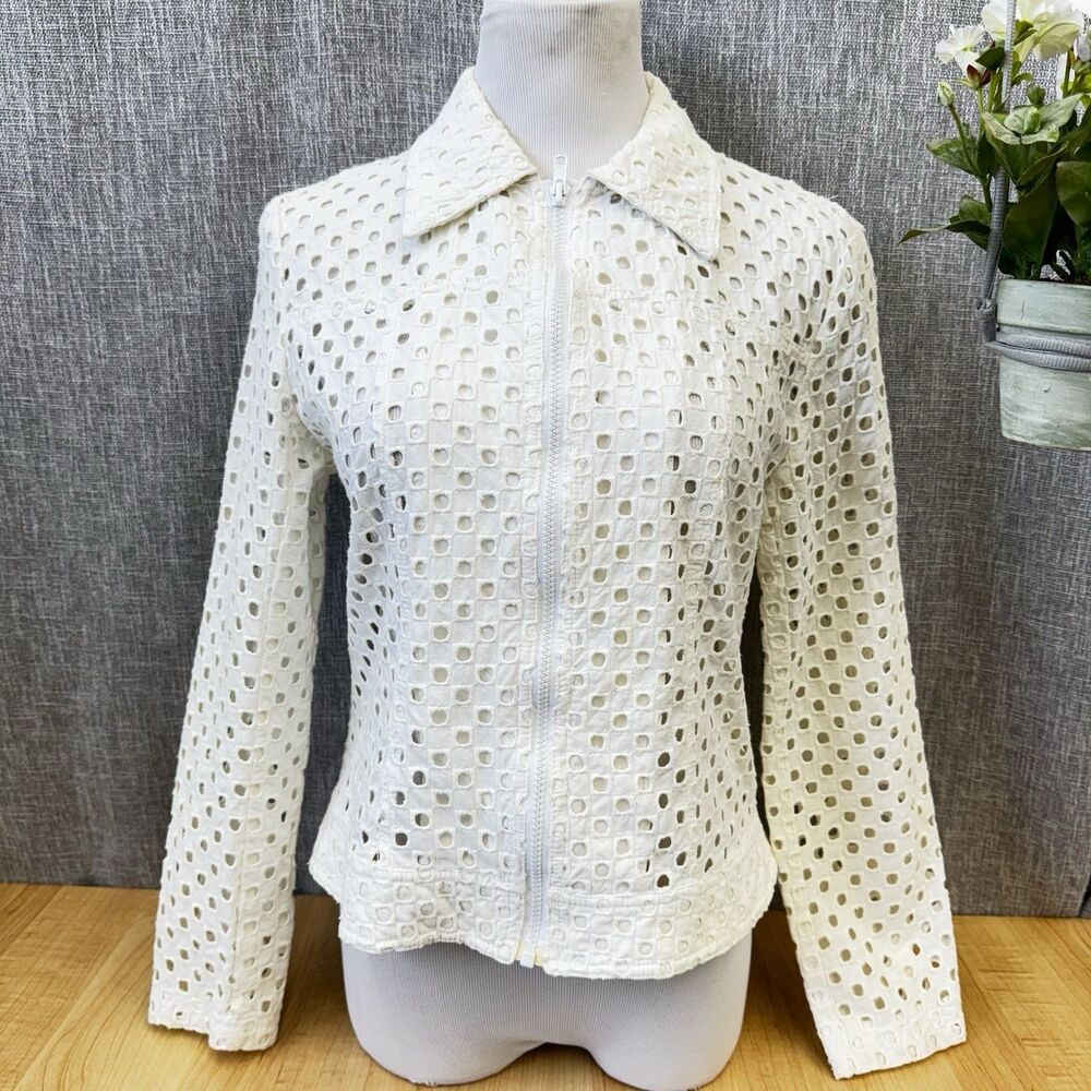 NABI White 100% Cotton Eyelet Zip-Up Jacket / Shirt Jacket Women’s Medium